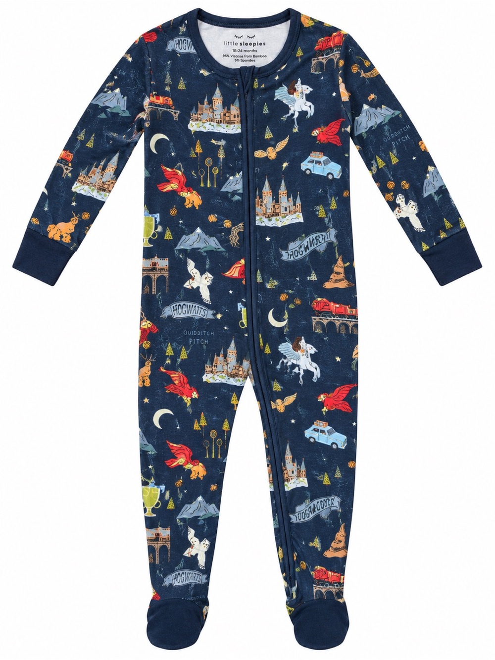 Little Sleepies Harry Potter Hogwarts Bamboo Zippy Pajamas 18-24M Navy
